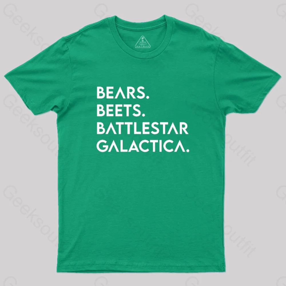 Bears Beets Battlestar Galactica T-Shirt Green / S