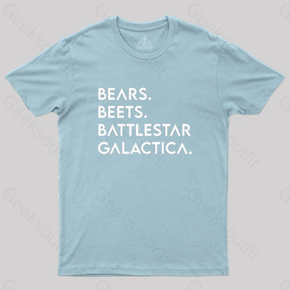 Bears Beets Battlestar Galactica T-Shirt Light Blue / S