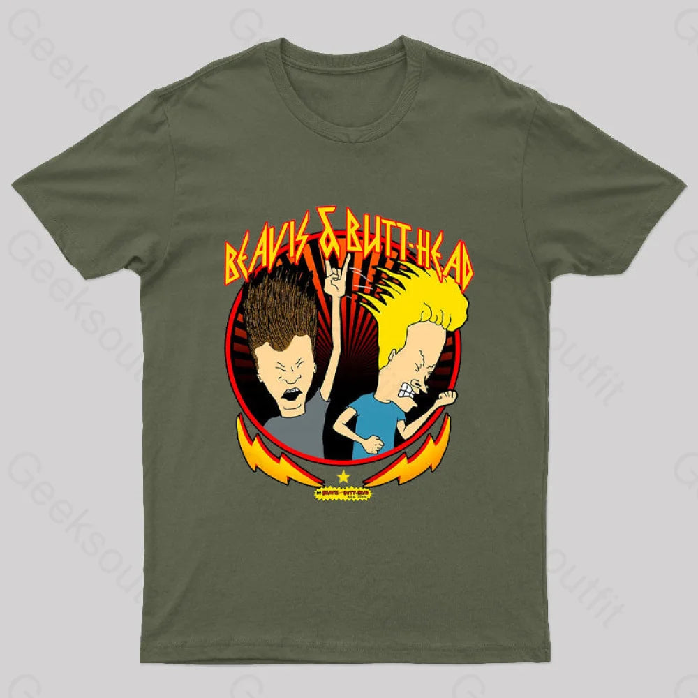 Beavis And Butt Head Metal Colors Rock Out Nerd T-Shirt Army Green / S