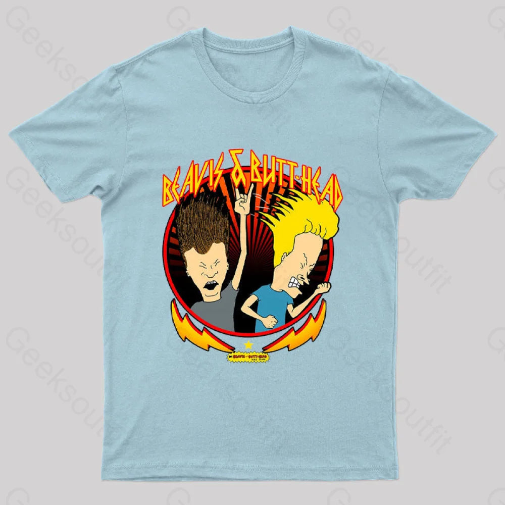 Beavis And Butt Head Metal Colors Rock Out Nerd T-Shirt Light Blue / S