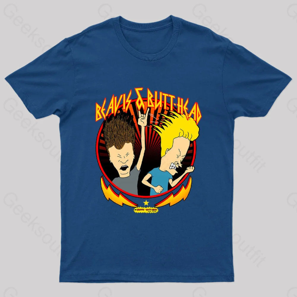 Beavis And Butt Head Metal Colors Rock Out Nerd T-Shirt Navy / S