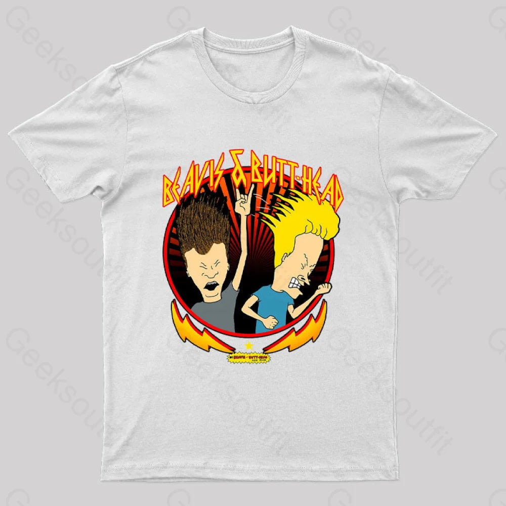 Beavis And Butt Head Metal Colors Rock Out Nerd T-Shirt White / S