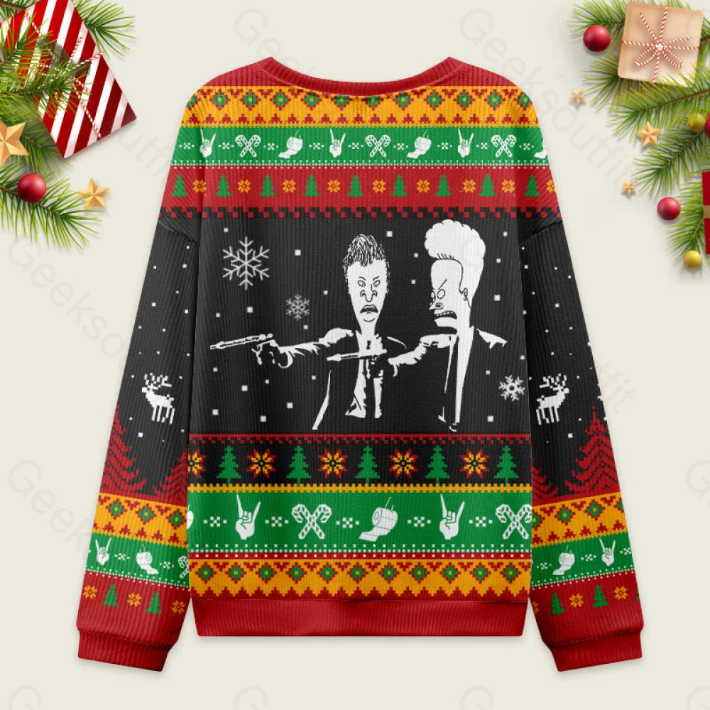 Geeksoutfit Beavis And Butthead Pulp Fiction Nerd Ugly Christmas Sweate