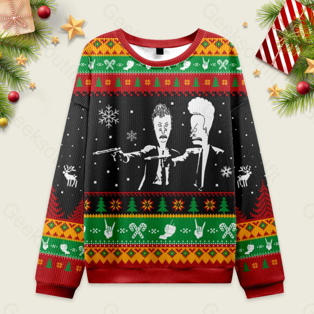 Beavis And Butthead Pulp Fiction Nerd Ugly Christmas Sweater Men’s Style-S