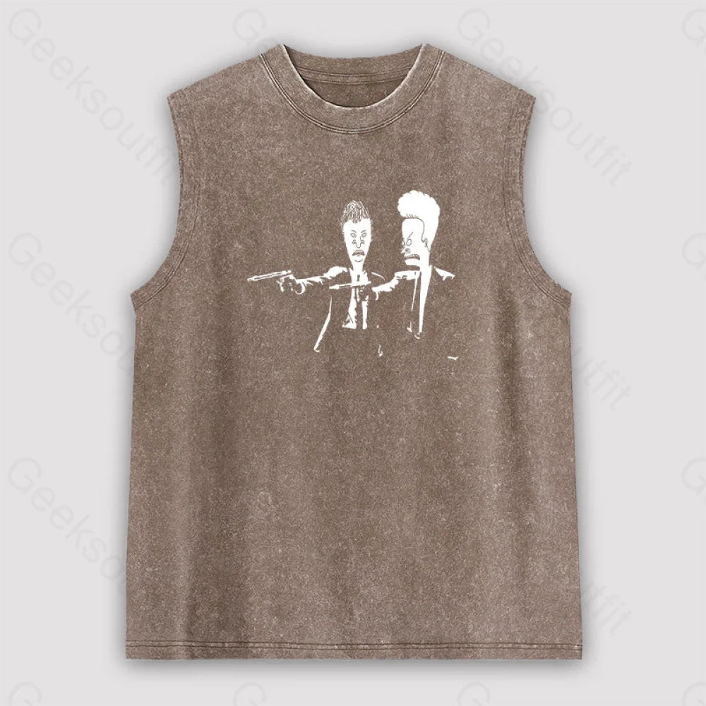 Beavis And Butthead Pulp Fiction Unisex Washed Tank Brown / S