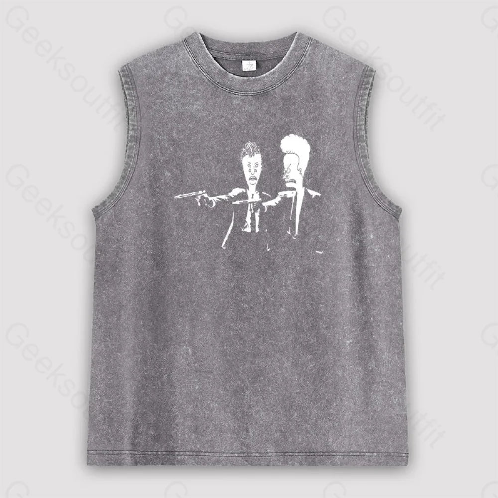 Beavis And Butthead Pulp Fiction Unisex Washed Tank Grey / S