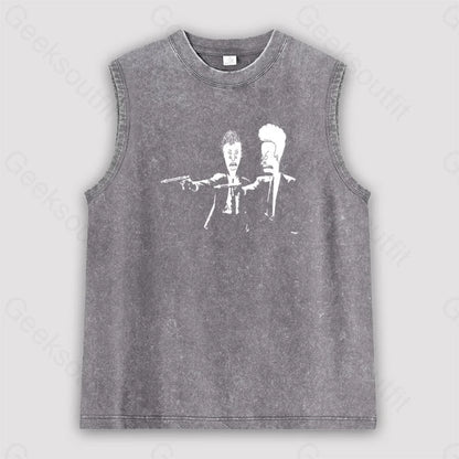 Beavis And Butthead Pulp Fiction Unisex Washed Tank Grey / S