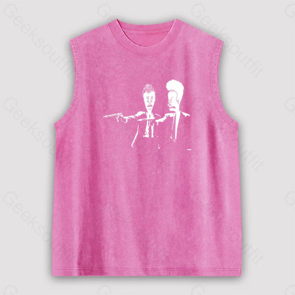 Beavis And Butthead Pulp Fiction Unisex Washed Tank Pink / S