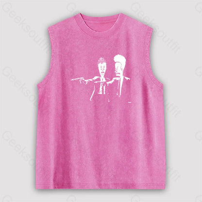 Beavis And Butthead Pulp Fiction Unisex Washed Tank Pink / S