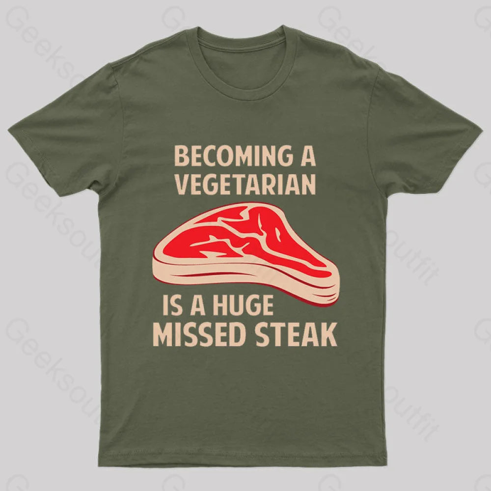 Becoming A Vegetarian Nerd T-Shirt Army Green / S