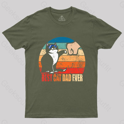 Best Cat Dad Ever Nerd T-Shirt Army Green / S