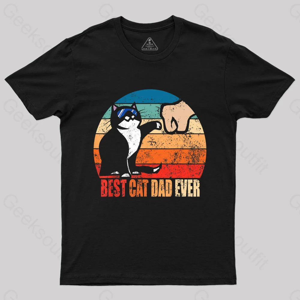 Best Cat Dad Ever Nerd T-Shirt Black / S