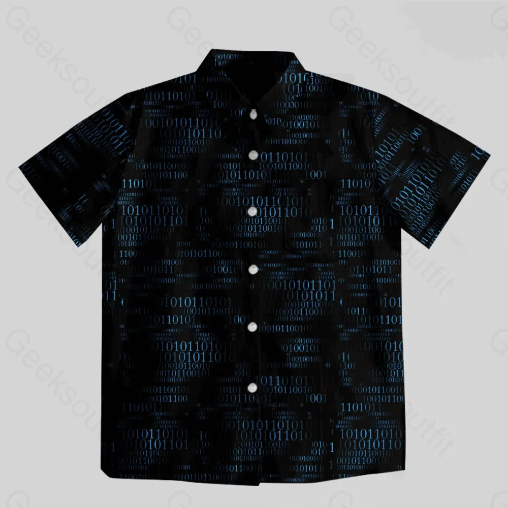 Binary Computer 1s and 0s Black Button Up Pocket Shirt - Geeksoutfit