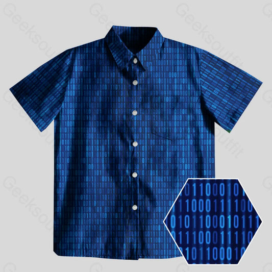 Binary Computer 1s and 0s Blue Button Up Pocket Shirt - Geeksoutfit