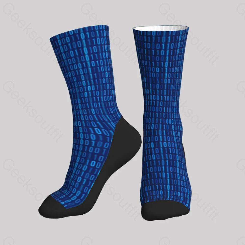 Binary Computer 1S And 0S Blue Men’s Socks