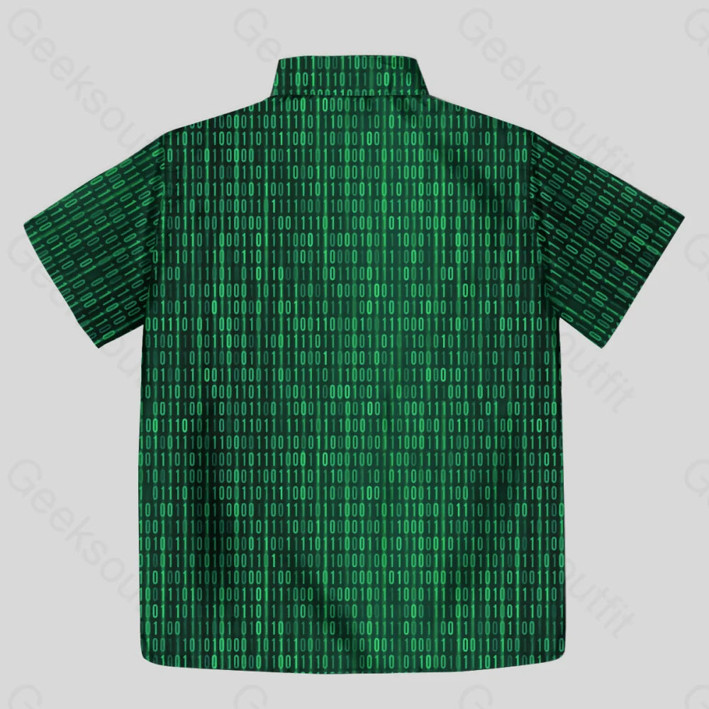 Binary Computer 1S And 0S Green Button Up Pocket Shirt