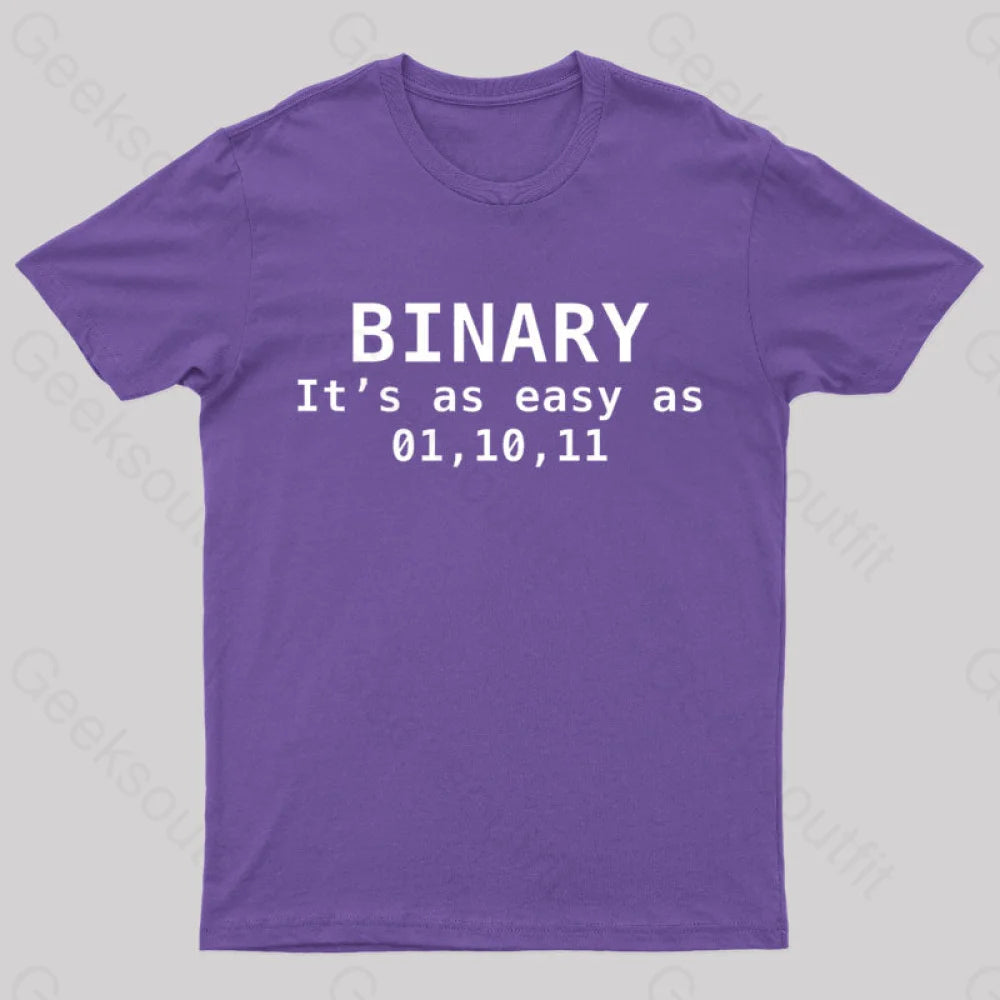 Binary It’s As Easy 01 10 11 Nerd T-Shirt Purple / S