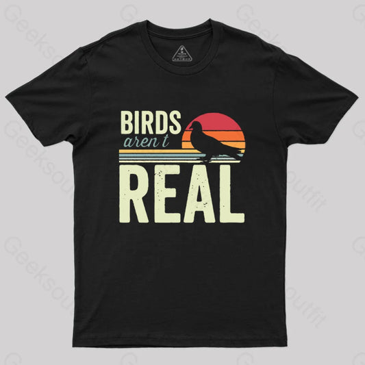 Birds Aren’t Real Funny Saying Vintage Sunset T-Shirt Black / S