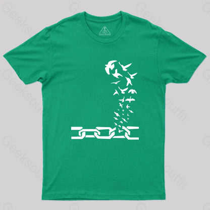 Birds Fly Out Of The Shackles T-Shirt Green / S Yc