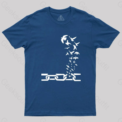 Birds Fly Out Of The Shackles T-Shirt Navy / S Yc