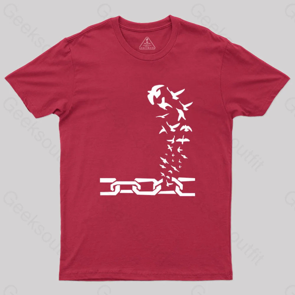 Birds Fly Out Of The Shackles T-Shirt Red / S Yc