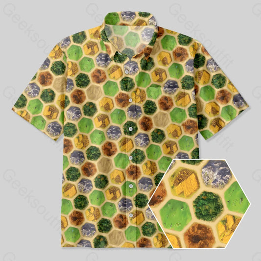 Board Game Map Green Button Up Pocket Shirt Yc