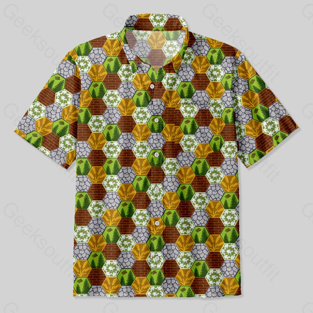 Board Game Map Honeycomb Button Up Pocket Shirt Up / S Bus611 Yc