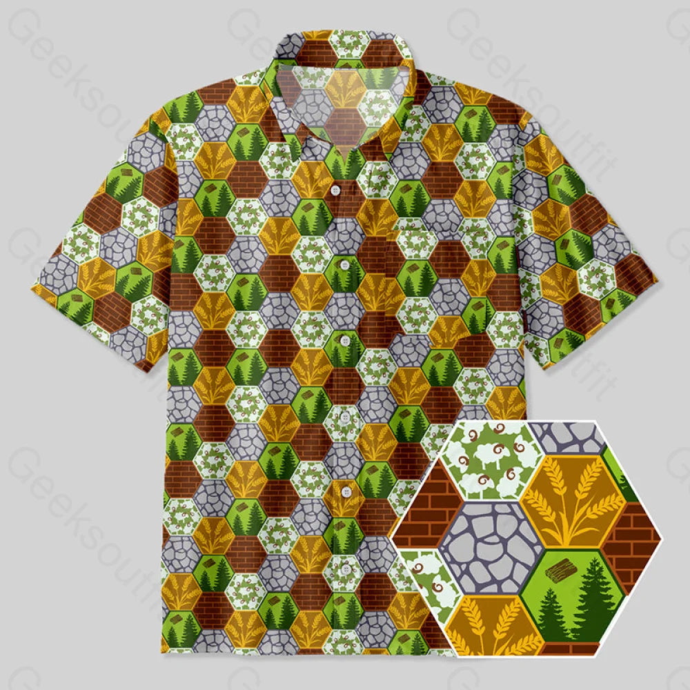 Board Game Map Honeycomb Button Up Pocket Shirt Yc