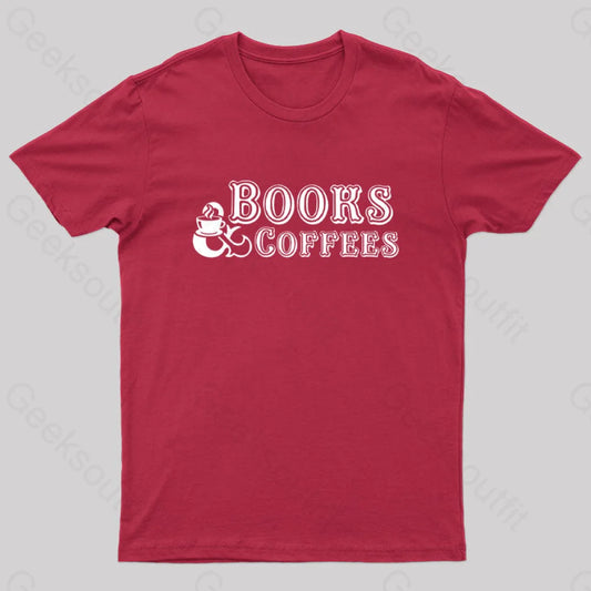 Books And Coffees Nerd T-Shirt Red / S