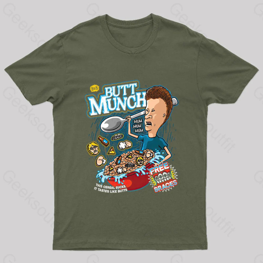 Butt Munch Cereal Nerd T-Shirt Army Green / S