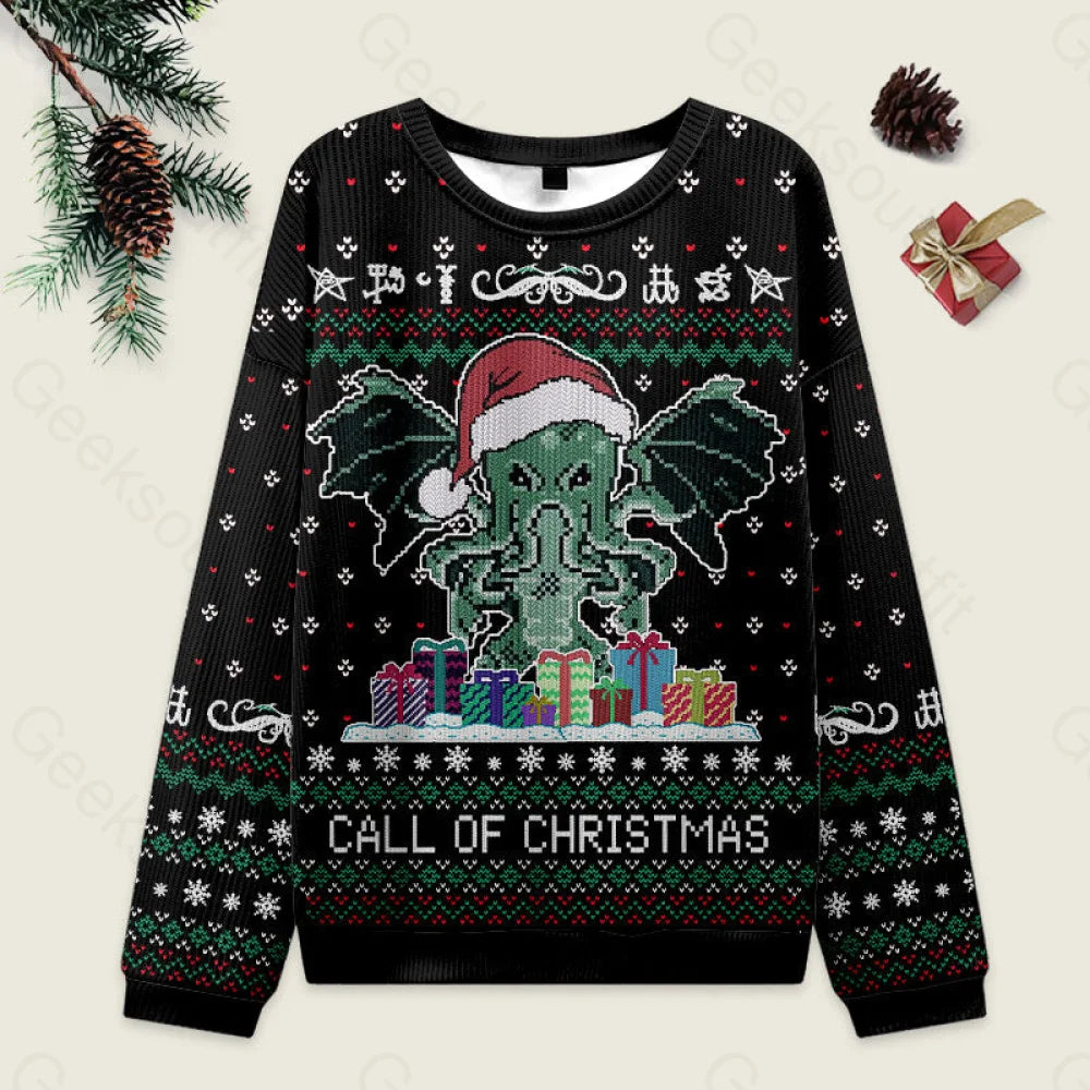 Call Of Christmas Black Ugly Sweater Men’s Style-S