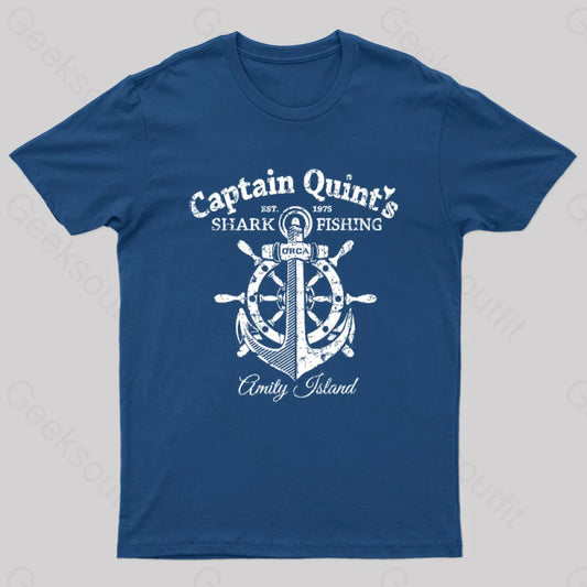 Captain Quint’s Shark Fishing Geek T-Shirt Navy / S