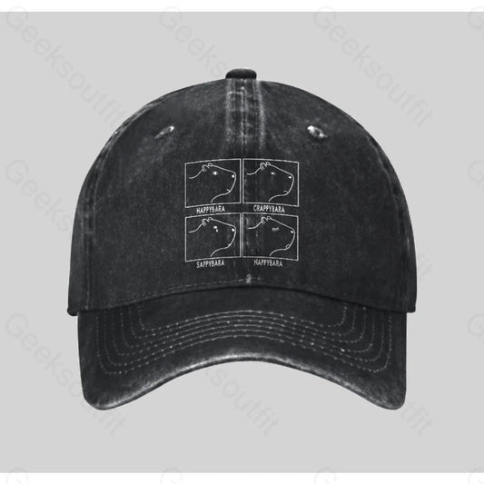 Capybara All The Moods Washed Vintage Baseball Cap Black