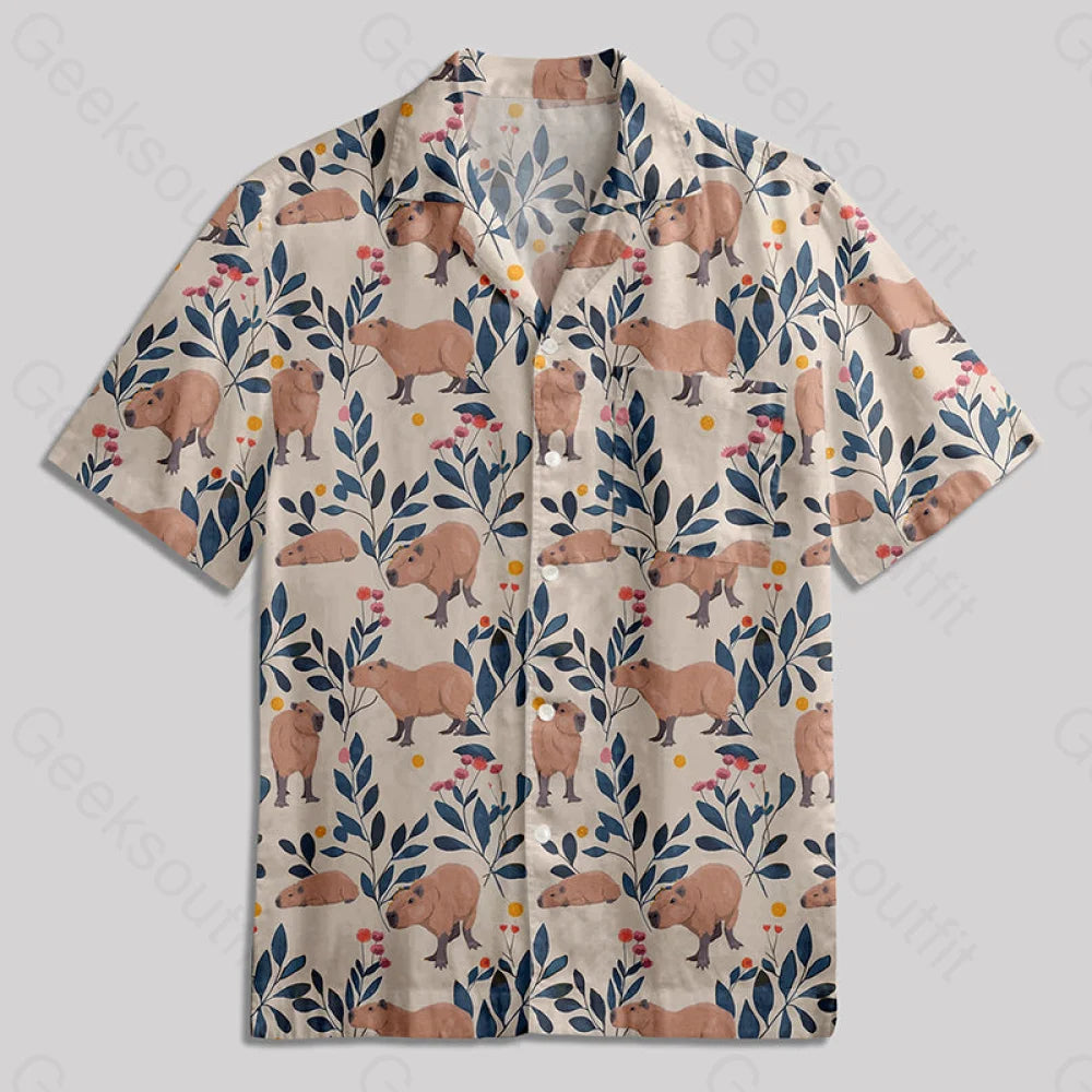 Capybara And Plants Button Up Pocket Shirt Hawaiian / S Bus498 Yc