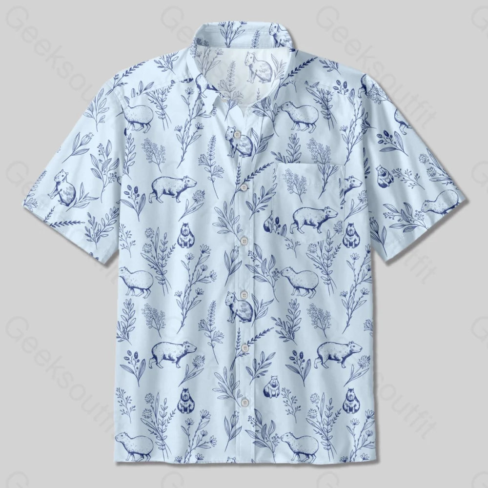 Capybara Button Up Pocket Shirt - Geeksoutfit