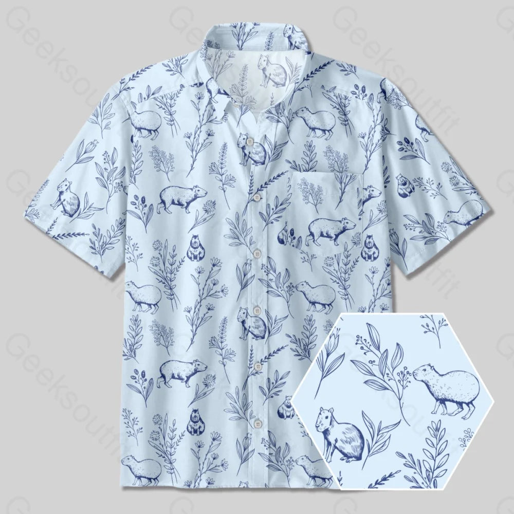 Capybara Button Up Pocket Shirt - Geeksoutfit