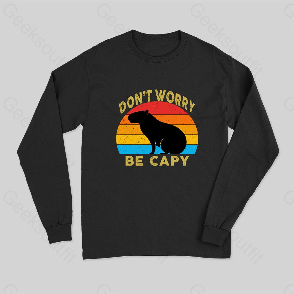 Capybara Don’t Worry Long Sleeve T-Shirt Black / S