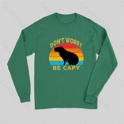 Capybara Don’t Worry Long Sleeve T-Shirt Green / S