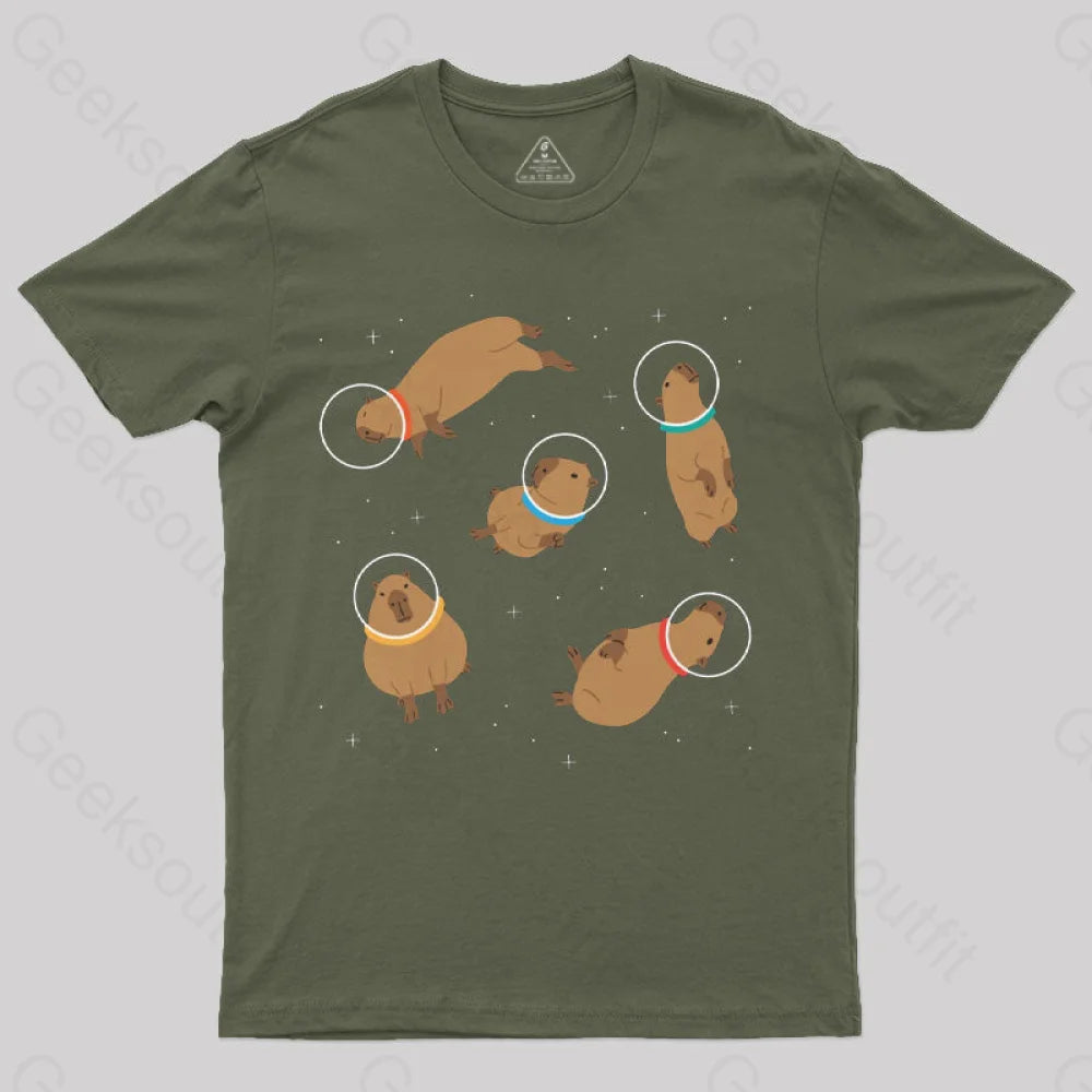 Capybara In Space T-Shirt Army Green / S