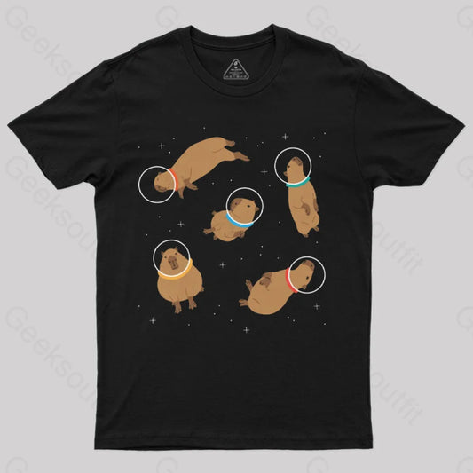 Capybara In Space T-Shirt Black / S