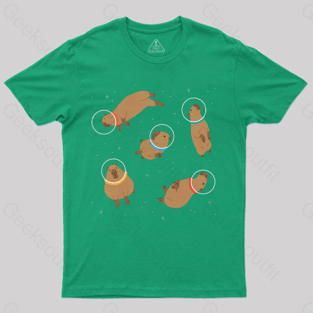 Capybara In Space T-Shirt Green / S