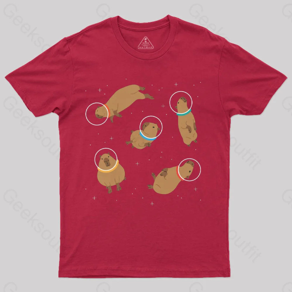 Capybara In Space T-Shirt Red / S