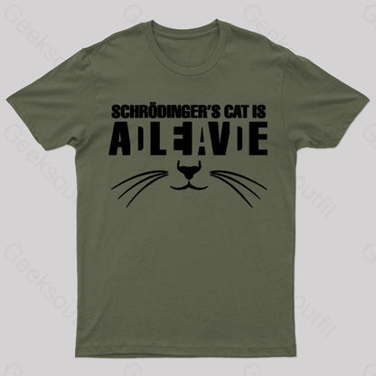 Cat Schrodinger Geek T-Shirt Army Green / S