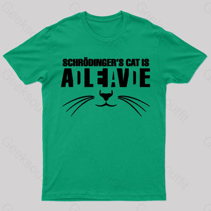 Cat Schrodinger Geek T-Shirt Green / S