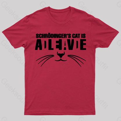 Cat Schrodinger Geek T-Shirt Red / S