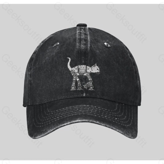 Catwars Funny Washed Vintage Baseball Cap Black