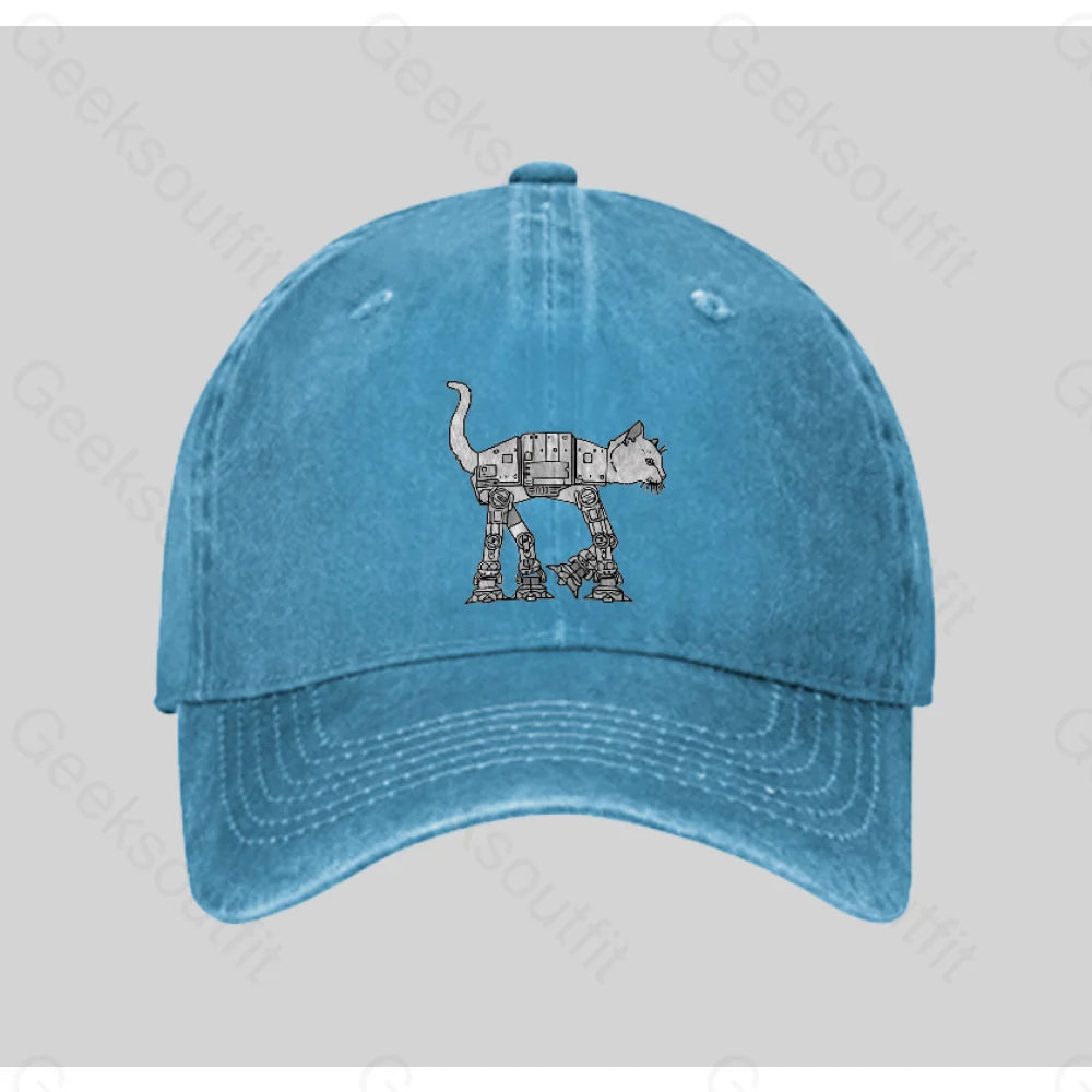 Catwars Funny Washed Vintage Baseball Cap Blue