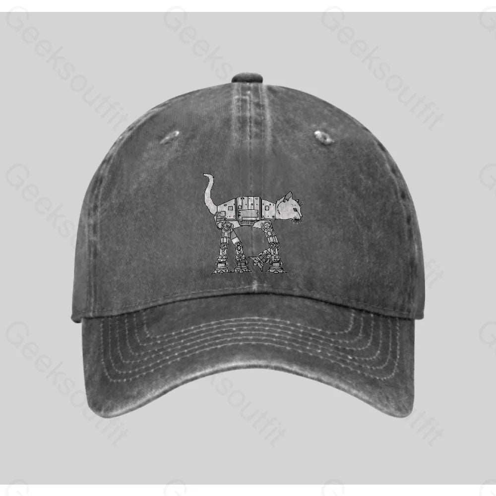 Catwars Funny Washed Vintage Baseball Cap Grey