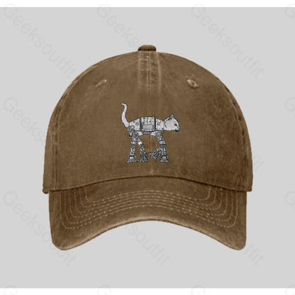 Catwars Funny Washed Vintage Baseball Cap Natural