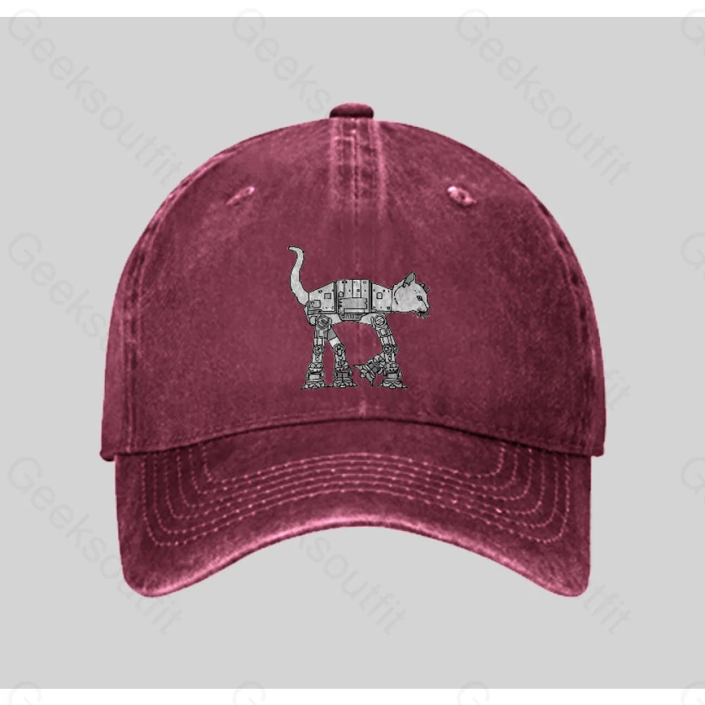 Catwars Funny Washed Vintage Baseball Cap Red